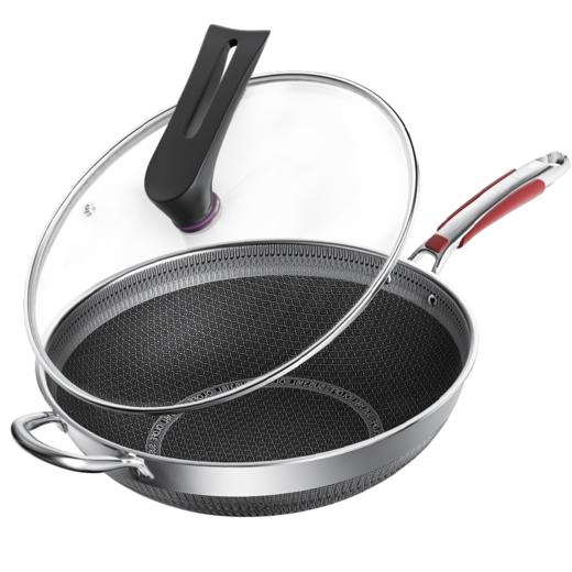 【官方正品保证】	欧乐菲第五代不粘锅不锈钢炒锅少油烟双面花纹蜂窝炒菜蜂巢锅具电磁炉天然气明火通用 34CM	OLO34B1 商品图0