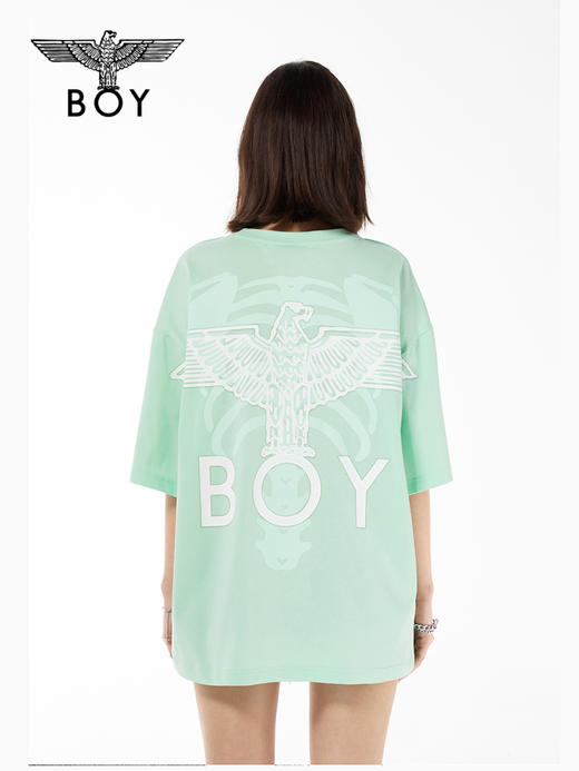 BOYLONDON短袖男女同款22春夏新品抹茶绿圆领休闲破洞T恤B221N01034 商品图1
