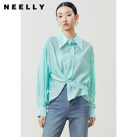 NEELLY纳俪商场同款衬衫女夏季薄款单排扣设计感收腰袢带上衣小衫N22041B01008 商品图2