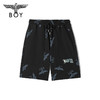 BOYLONDON休闲裤男女款22夏季新品老鹰满印黑色宽松短裤B222N13022 商品缩略图0