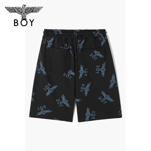 BOYLONDON休闲裤男女款22夏季新品老鹰满印黑色宽松短裤B222N13022 商品图1