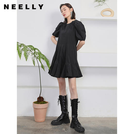 NEELLY纳俪商场同款夏季新款黑色娃娃裙设计感泡泡袖连衣裙减龄N22044Y04418 商品图2