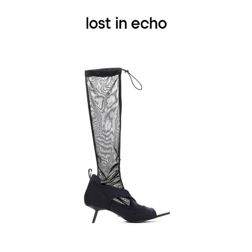 【下架】lost in echo 时装低跟系列 运动感露趾低跟网纱长靴袜靴春夏靴 商品图1
