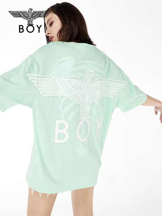BOYLONDON短袖男女同款22春夏新品抹茶绿圆领休闲破洞T恤B221N01034 商品图2