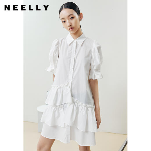 NEELLY纳俪商场同款设计感连衣裙女夏季不规则下摆泡泡袖娃娃裙N22041Y01017 商品图0