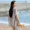 WDL21D8715复古文艺印花短袖衬衫夏季薄款透气心机领开衫女士棉麻叠穿衬衣女 商品缩略图2