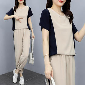YR-休闲套装女2022夏季新款韩范显瘦妈妈装减龄时尚夏天两件套