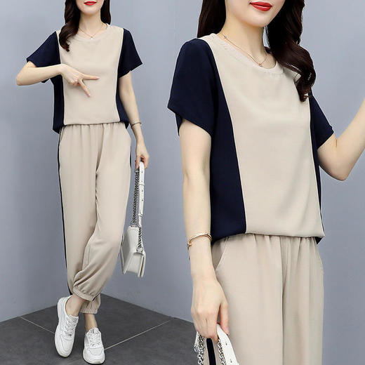 YR-休闲套装女2022夏季新款韩范显瘦妈妈装减龄时尚夏天两件套 商品图0
