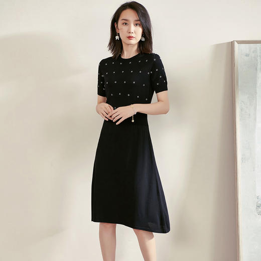 米思阳夏季新款气质碎花a字裙子修身显瘦针织中长连衣裙1561 商品图2