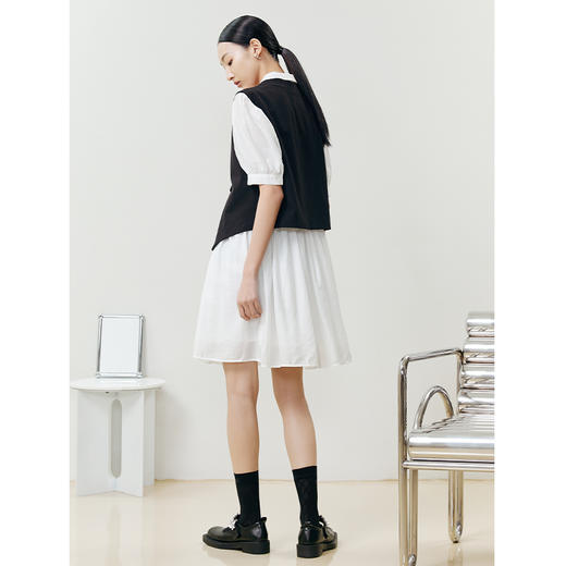 NEELLY纳俪假两件连衣裙女可脱卸领带衬衫式A字裙泡泡袖中长款N22041Y01018 商品图4