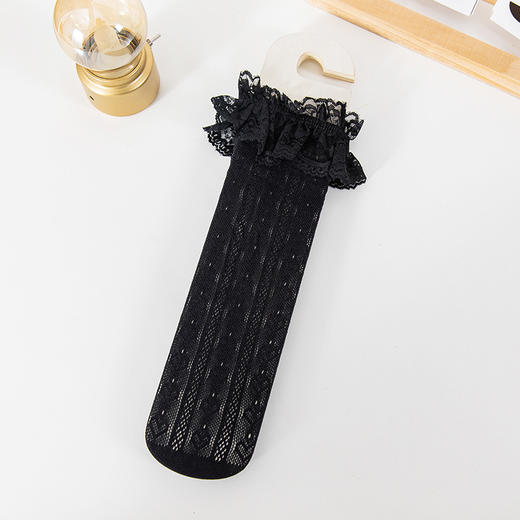 【2双装 雪花爱心中筒亲子袜】新款夏季网眼薄款女童袜子蝴蝶结洛丽塔蕾丝花边长筒公主袜韩国 商品图12