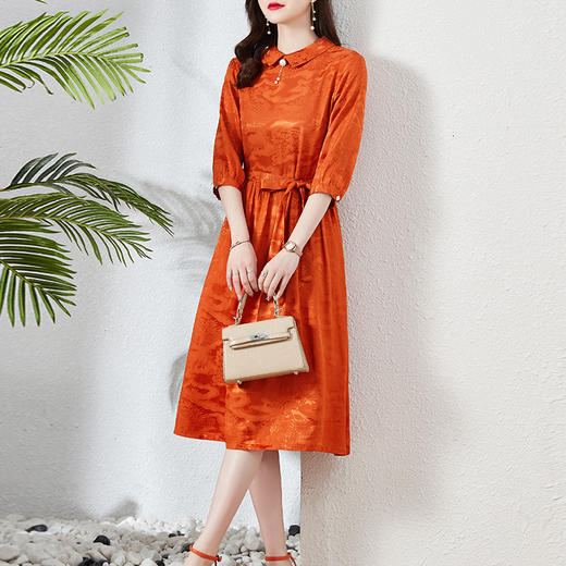 夏季时尚气质通勤优雅套头系带中长裙印花收腰连衣裙HR-WA22809 商品图1