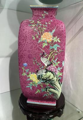 胭脂红扒花花鸟四方镶器