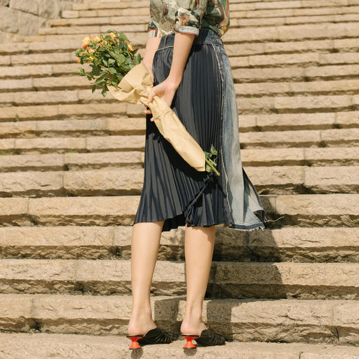 谜底半身裙2022夏新款拼接雪纺纯棉A型牛仔半裙225MB6064 商品图2