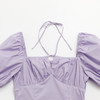 西遇紫色方领连衣裙女夏2022年新款性感修身挂脖裙子设计V0920614 商品缩略图5