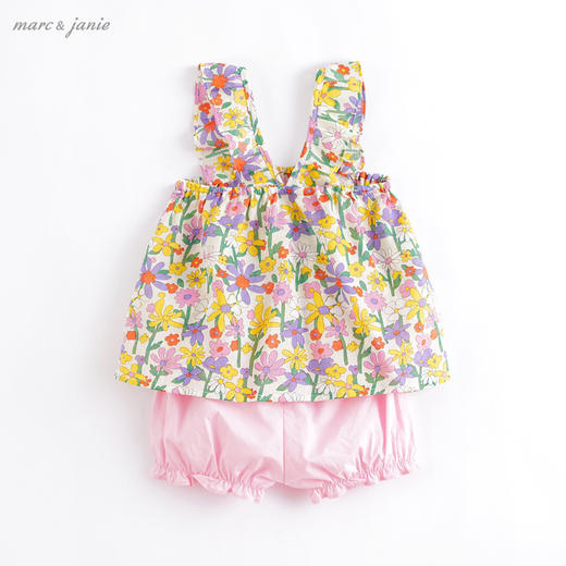 马克珍妮夏装新款 女童舒适全棉田园小花背心套装220895 商品图1
