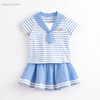 marcjanie马克珍妮夏装新款 女童海军领条纹短袖套装212627 商品缩略图0