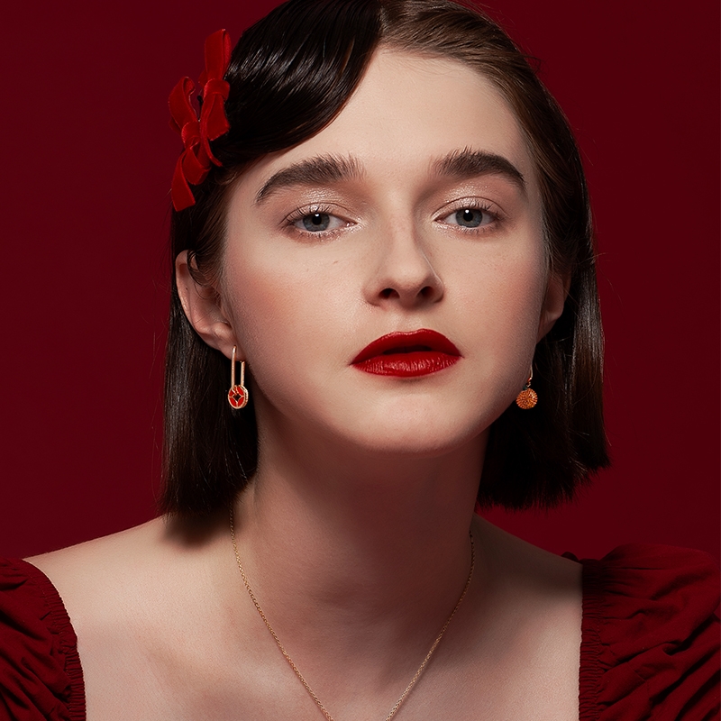 何F小橘子铜钱耳环，转运招财