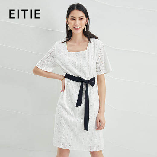 EITIE爱特爱夏季新款舒适白色镂空显瘦宽松直筒纯棉连衣裙B2207948 商品图0