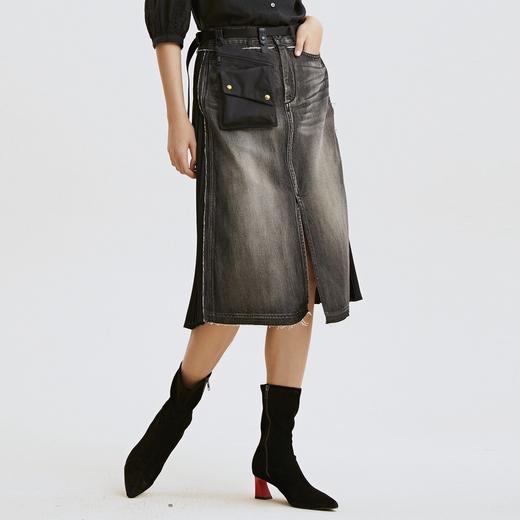 谜底半身裙2022夏新款拼接雪纺纯棉A型牛仔半裙225MB6064 商品图1