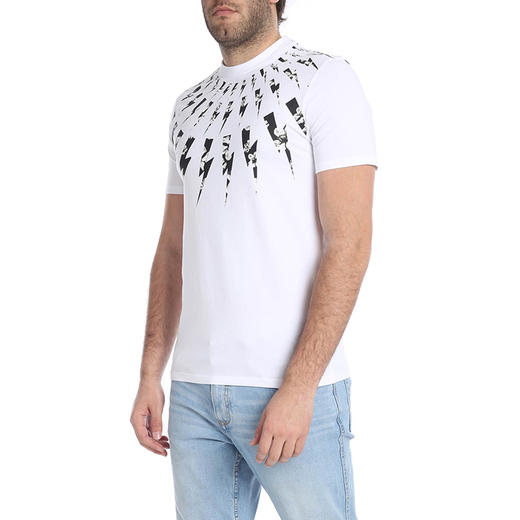 NEIL BARRETT 尼奥.贝奈特 男士闪电印花圆领短袖T恤 白色 BJT513B L578S 03 商品图1