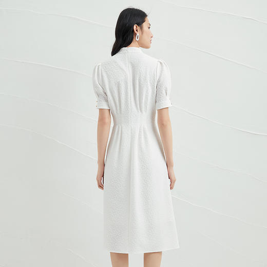 EITIE爱特爱夏新款时尚显瘦通勤气质中式立领收腰白色连衣裙B2207928 商品图4