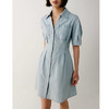 【限时折扣】小翻领牛仔双褶收腰连衣裙-浅蓝色(36-40)（非质量问题不退不换） 商品缩略图1