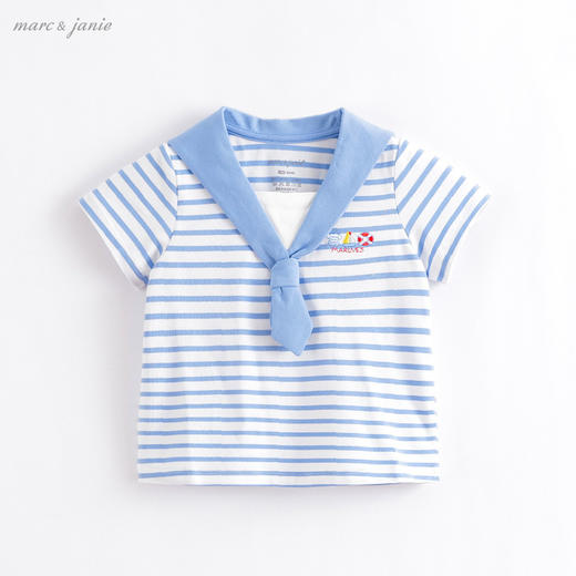 marcjanie马克珍妮夏装新款 女童海军领条纹短袖套装212627 商品图2