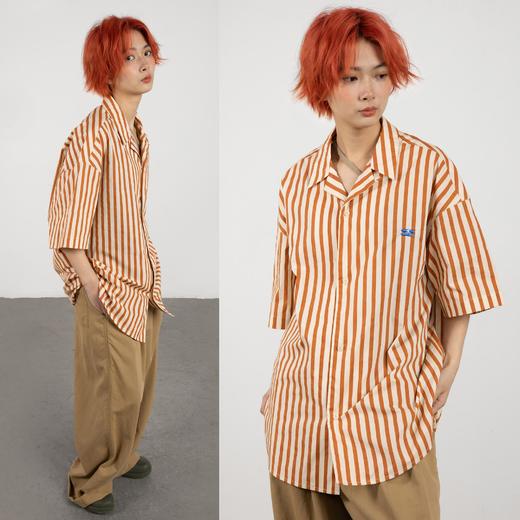CryingCenter 夏日必冲的落日橘条古巴领短袖纯棉衬衫 商品图0