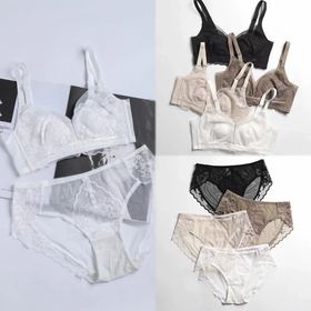 法式精品蕾丝文胸内裤 乳胶胸垫性感内衣套装 超轻薄无感 清仓不退不换