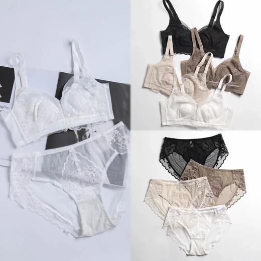 法式精品蕾丝文胸内裤 乳胶胸垫性感内衣套装 超轻薄无感 清仓不退不换 商品图0
