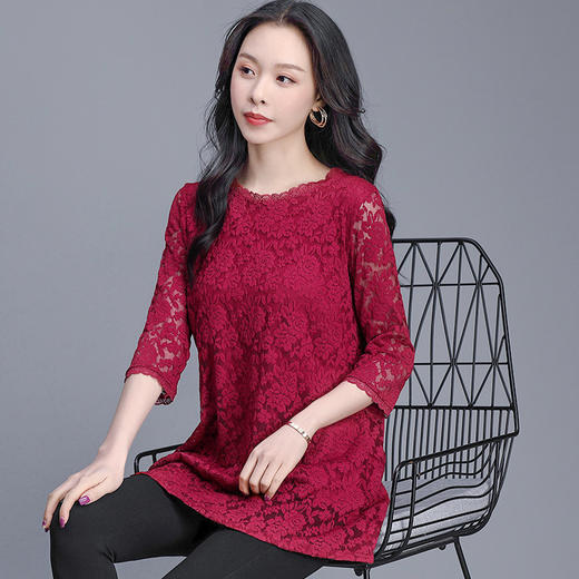 AHM  hmy712大码中长款蕾丝a字上衣打底衫洋气 商品图2