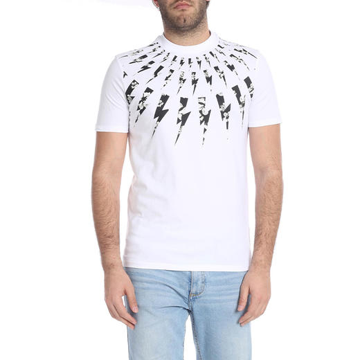 NEIL BARRETT 尼奥.贝奈特 男士闪电印花圆领短袖T恤 白色 BJT513B L578S 03 商品图0