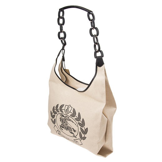 【二】BURBERRY 巴宝莉 女士中号战马徽标印花帆布皮革单肩购物袋 米白色 4075566 00100 商品图1