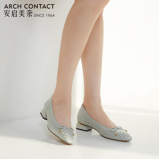 安启美奈足弓设计舒适洞洞鞋女方头蝴蝶结单鞋 商品图2