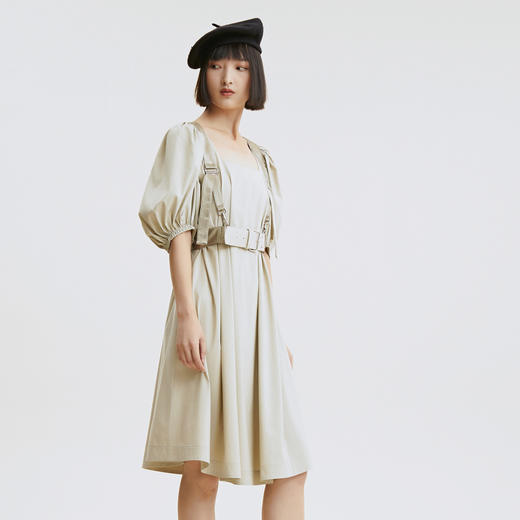 谜底港风连衣裙2022夏款泡泡袖收腰天丝中长裙225ML6075 商品图1