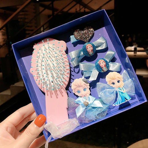 【冰雪奇缘儿童发夹套装】爱莎公主发饰套装礼盒皇冠头饰梳子假发头绳 商品图5