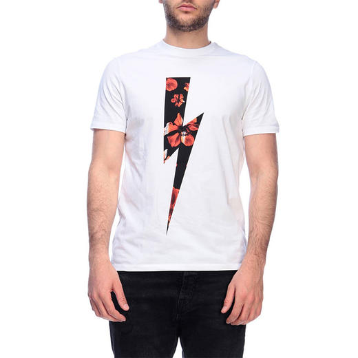 NEIL BARRETT 尼奥.贝奈特 男士闪电印花圆领短袖T恤 白色 BJT513A L559S 607 商品图0