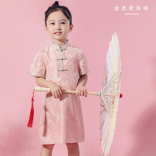 金色爱美丽 女童旗袍秋新品原创品牌女童桑蚕丝连衣裙-温柠 商品图2