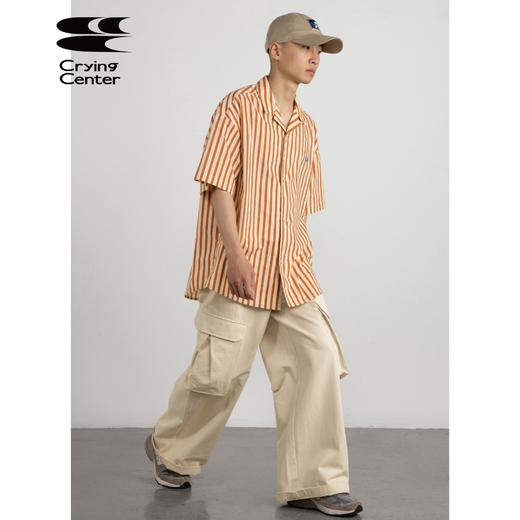 CryingCenter 夏日必冲的落日橘条古巴领短袖纯棉衬衫 商品图3