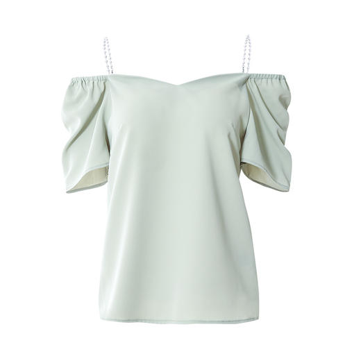 EITIE爱特爱夏新款通勤显瘦直筒短款一字肩泡泡袖雪纺衫上衣B2213910 商品图4