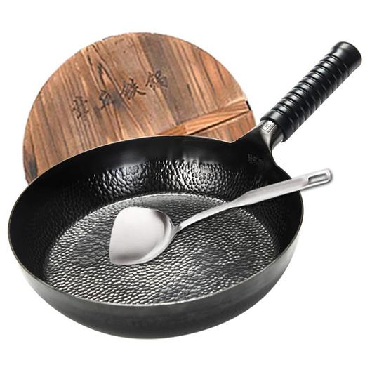 【官方正品保证】	欧乐菲（OLOFE）老关东章丘铁锅 加深黑煎锅手打平底锅老式物理不粘锅煎锅无涂层通用型28cm-OLOZQ-28D 商品图6