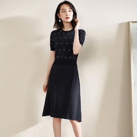 米思阳夏季新款气质碎花a字裙子修身显瘦针织中长连衣裙1561