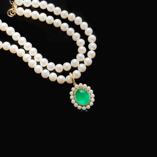 18k金 弧面祖母绿珍珠 复古仙女 米珠颈链 商品图0