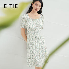 EITIE爱特爱夏季新款初恋裙清新时尚显瘦复古方领碎花连衣裙B2207966