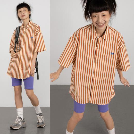 CryingCenter 夏日必冲的落日橘条古巴领短袖纯棉衬衫 商品图1