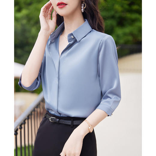 简约气质~大方中袖衬衫套装 商品图1