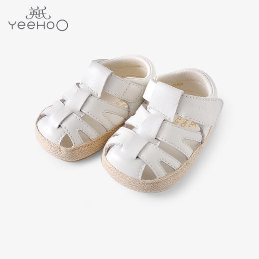 英氏婴儿凉鞋春夏新生宝宝软底羊皮防踢夏季包头鞋YFXFJ22040A 商品图0