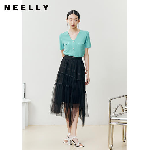 NEELLY纳俪商场同款网纱拼接半身裙女不规则纱裙夏季松紧腰A字裙N22041E01025 商品图1