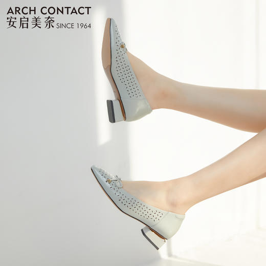 安启美奈足弓设计舒适洞洞鞋女方头蝴蝶结单鞋 商品图0